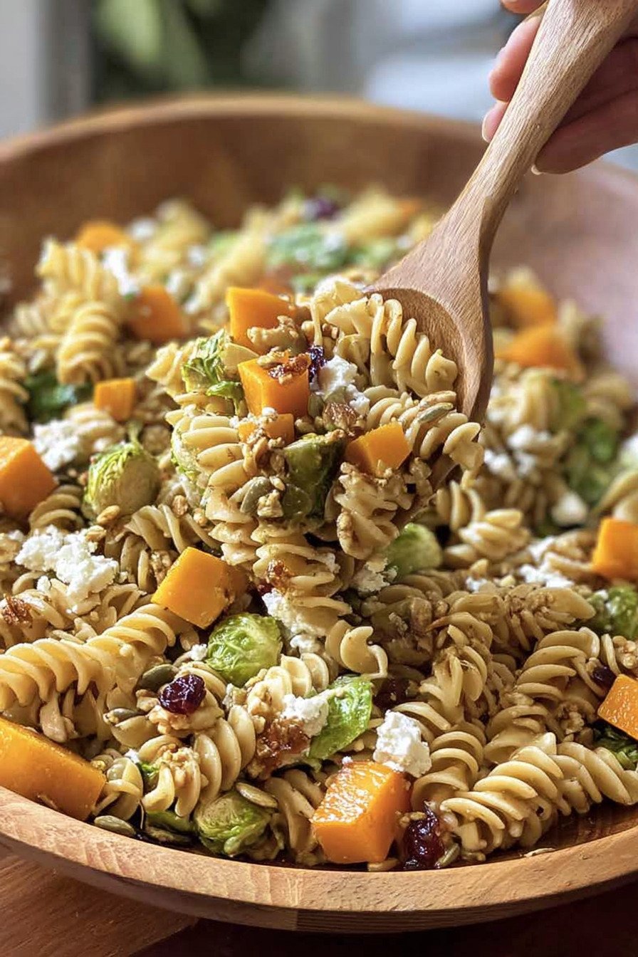 Fall Pasta Salad with Butternut Squash and Brussels final result