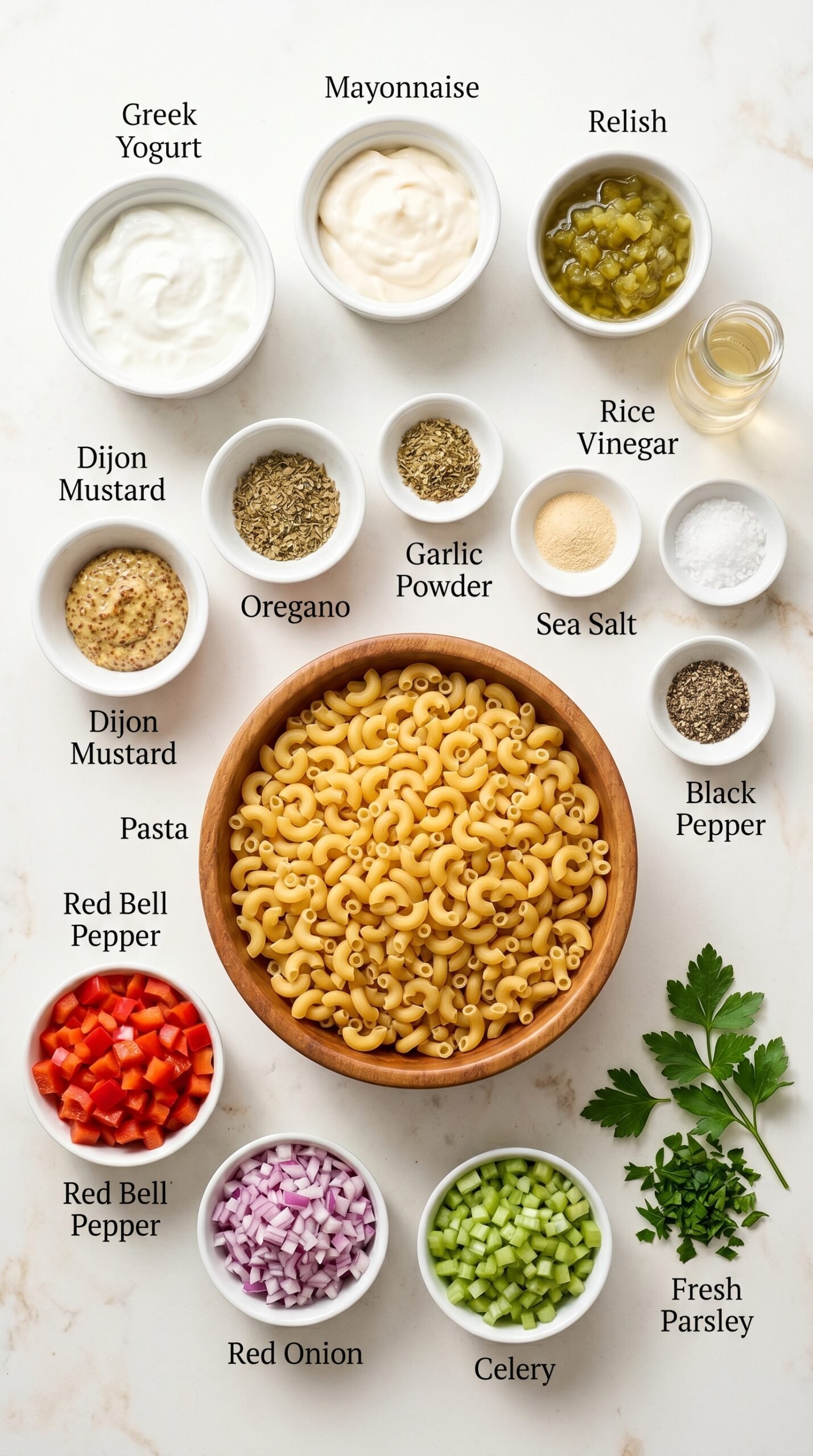 Greek Yogurt Macaroni Salad for Healthy Macaroni Salad Prep recipe ingredients
