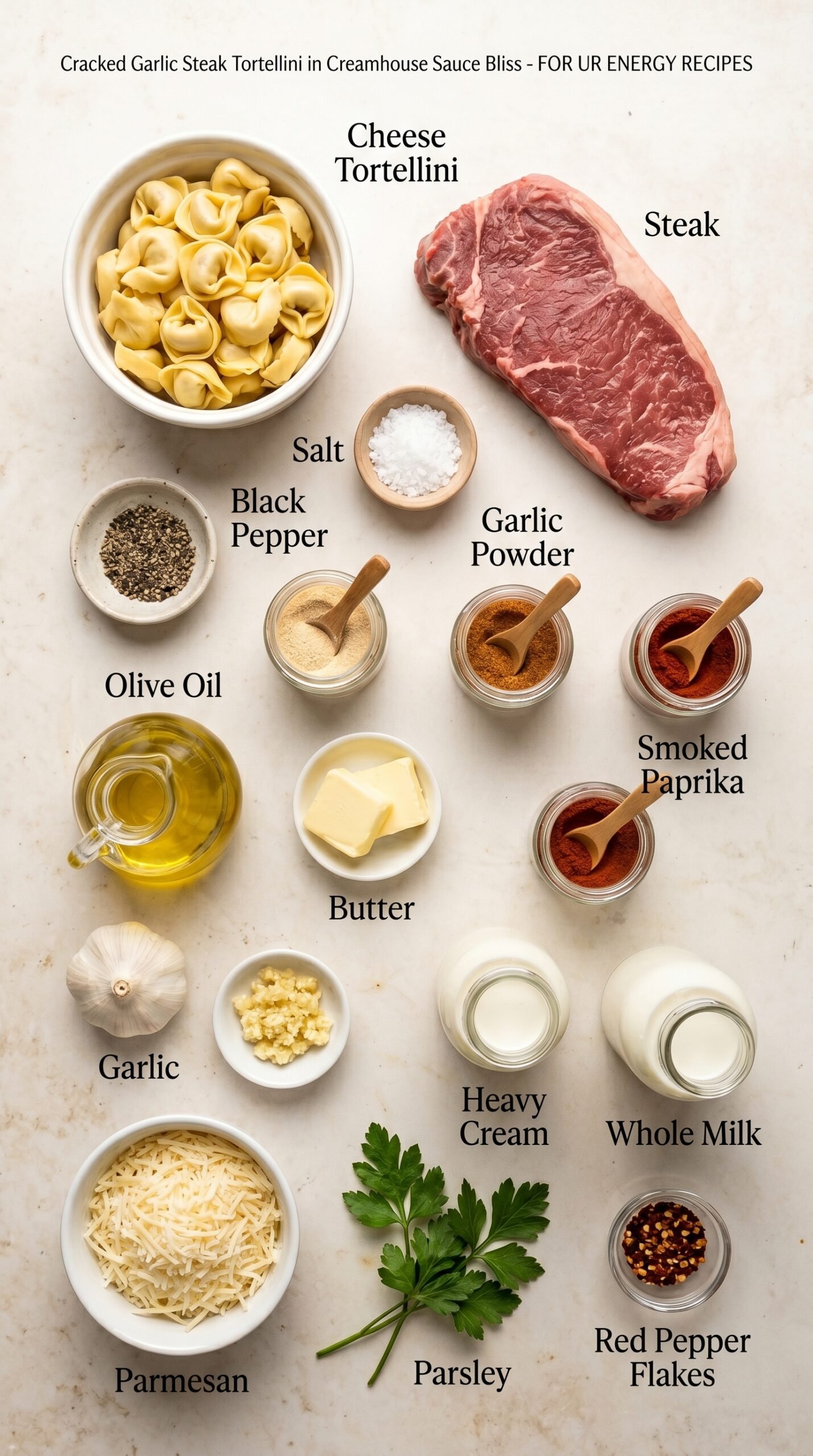 Cracked Garlic Steak Tortellini in Creamhouse Sauce Bliss recipe ingredients