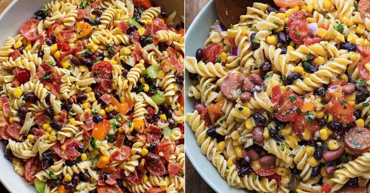 Cowboy Caviar Pasta Salad with Rotini, Beans, Corn, and Peppers recipe photo