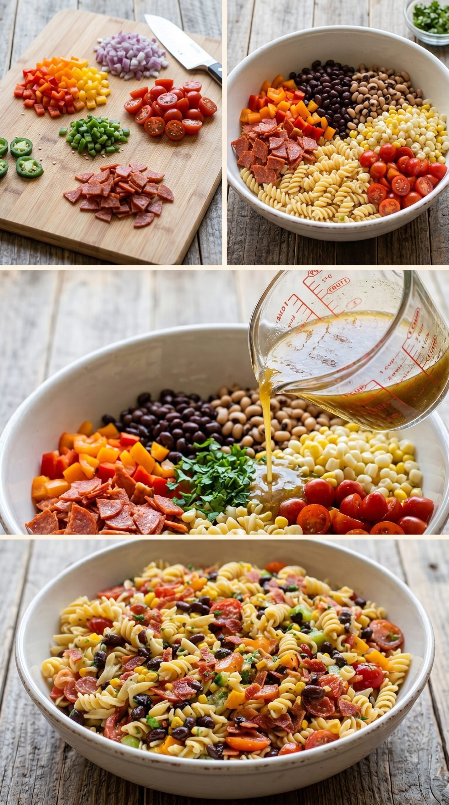 Cowboy Caviar Pasta Salad with Rotini, Beans, Corn, and Peppers recipe instructions