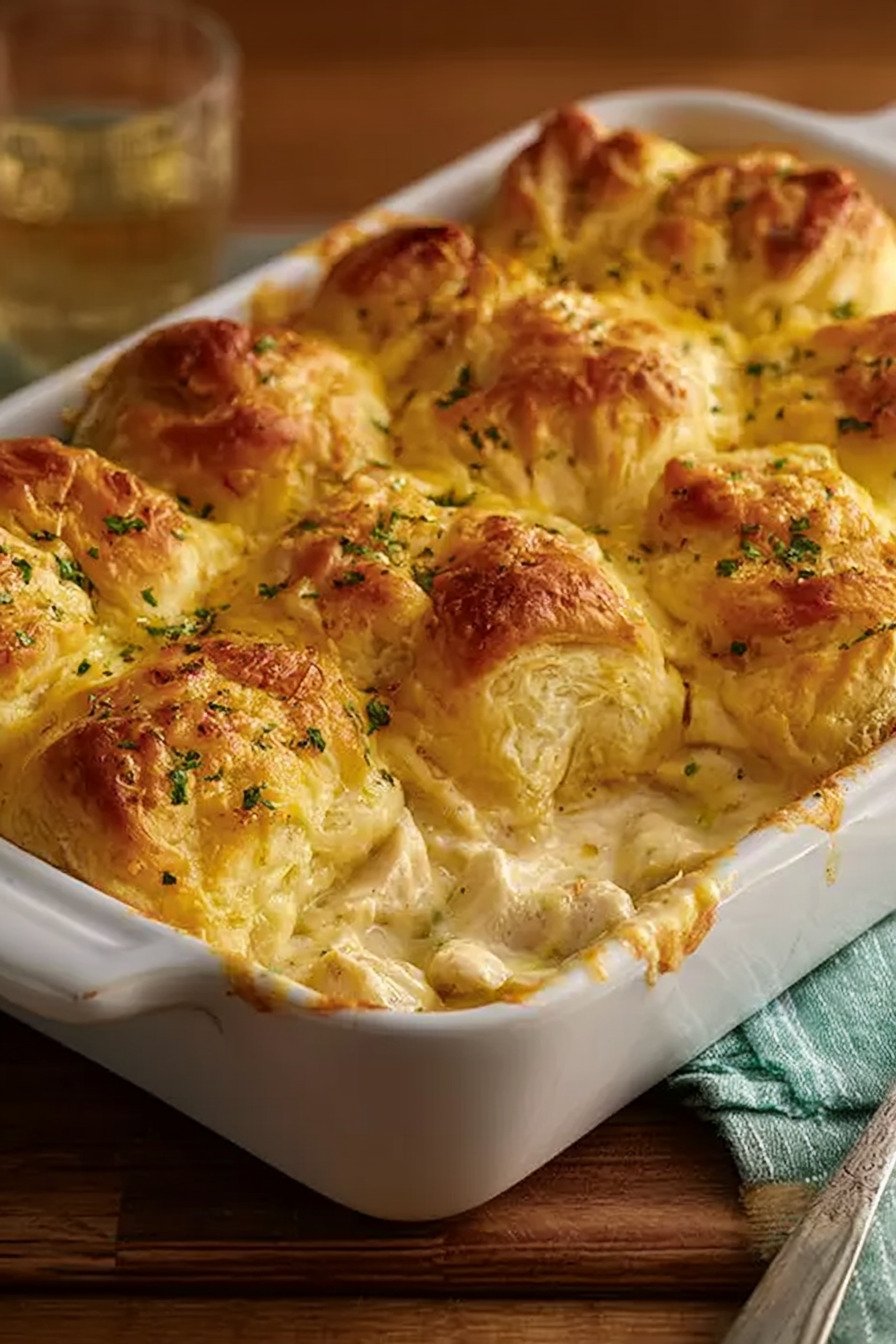 Chicken Crescent Roll Casserole with Creamy Cheddar Filling final result