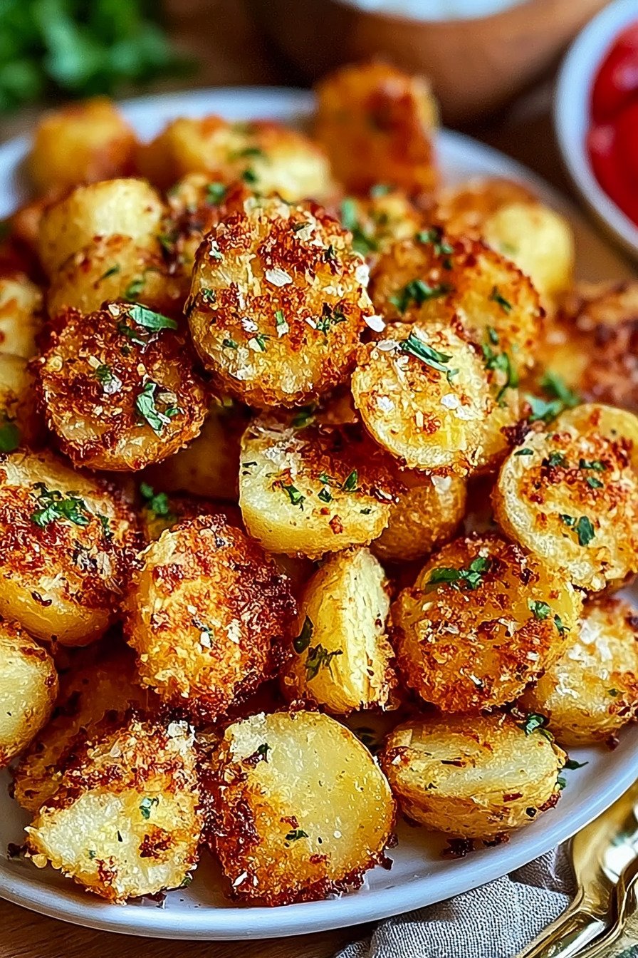 Viral Crispy Garlic Parmesan Crusted Potatoes Recipe extra recipe photo