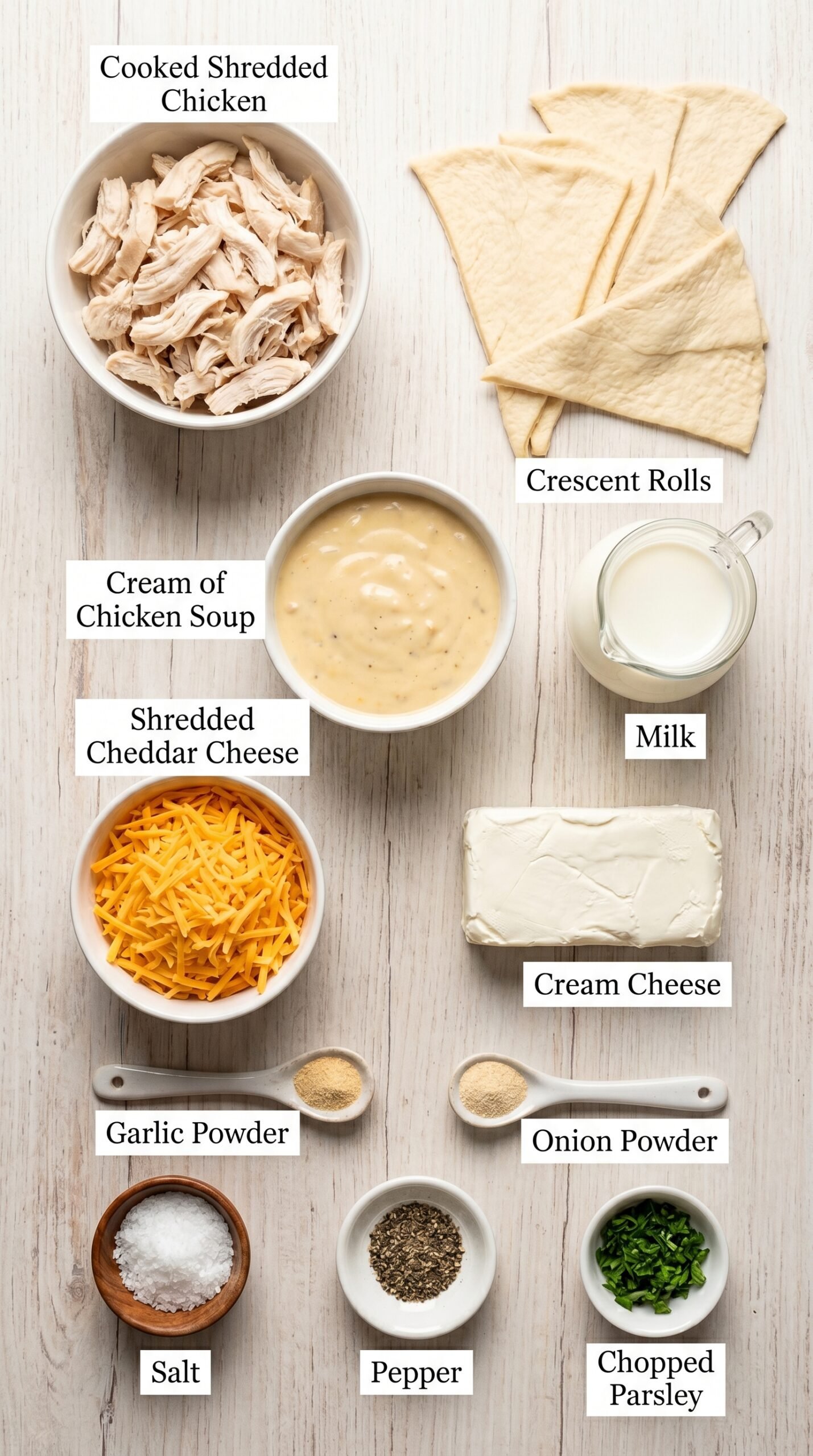 Chicken Crescent Roll Casserole with Creamy Cheddar Filling recipe ingredients